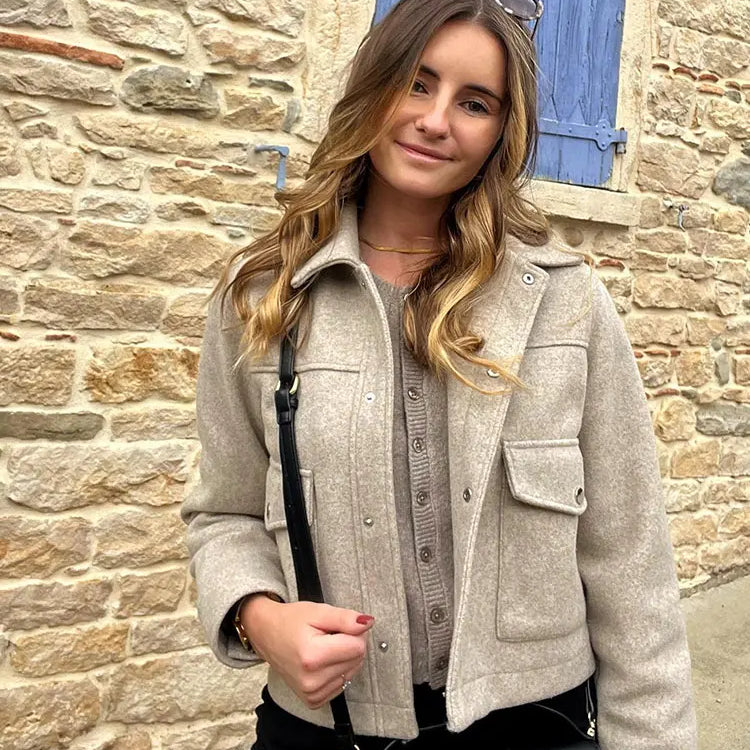 Women Fashion Woolen Coats Winter Trend Cotton White And Khaki Lapel Jackets Woman Warm Streetwear Mujer Casaco Y2k