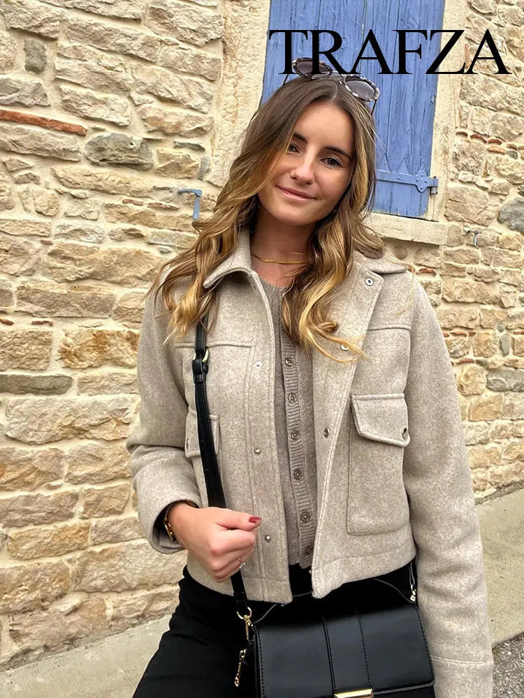 Women Fashion Woolen Coats Winter Trend Cotton White And Khaki Lapel Jackets Woman Warm Streetwear Mujer Casaco Y2k