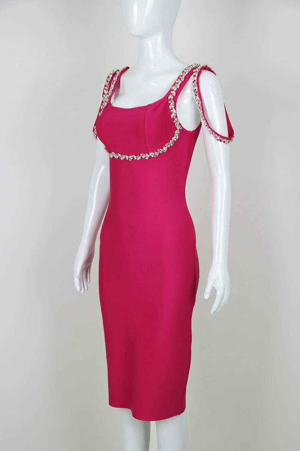 Factory Wholesale Women's Rose Red Spaghetti Strap Diamond Tight Sexy Celebrity Cocktail Party Bandage Dress