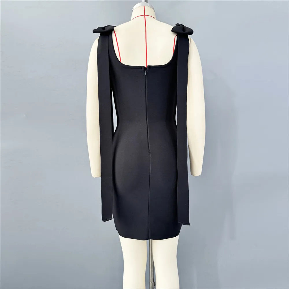 Women Celebrity Sexy Tank Diamonds Summer Black Mini Summer Bodycon Bandage Dress Elegant Evening Club Party Dress