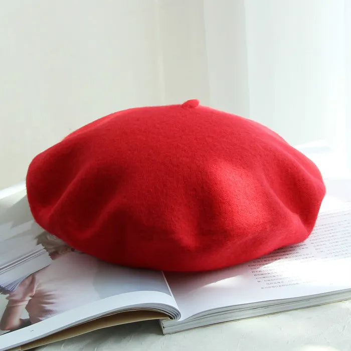 Wool Thick Berets Artist French Beret Women Painter Hat Girls Female Warm Walking Cap red 55-57cm