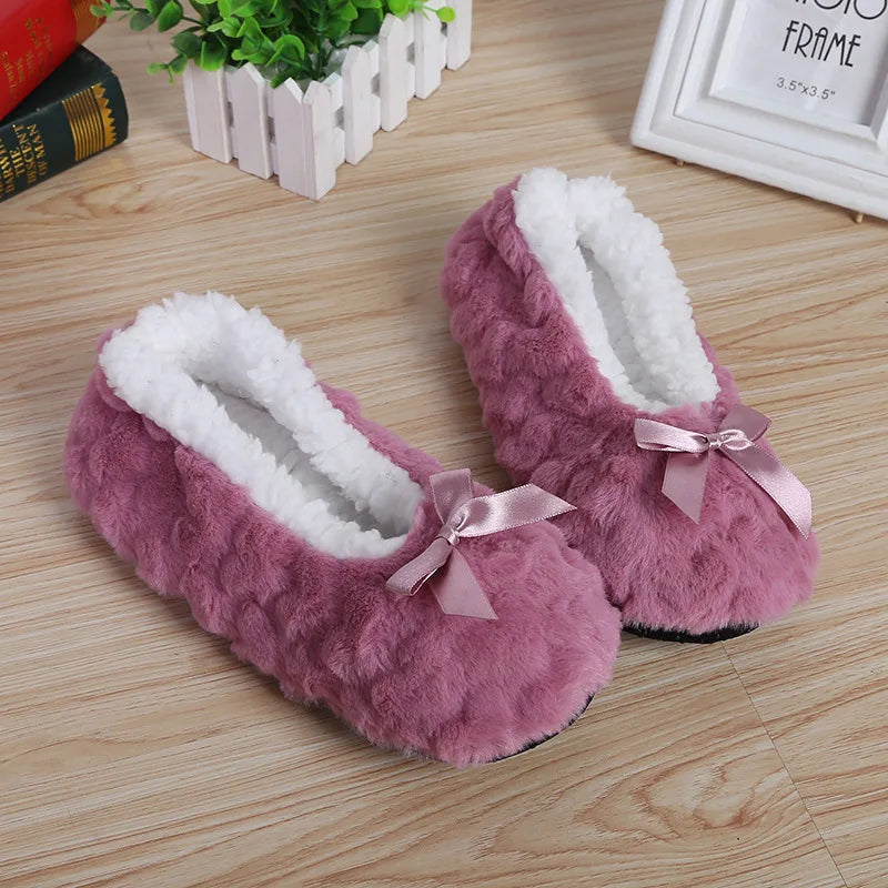 Winter Warm Slipper Womens Home Plush Soft Fluffy Cute Funny Indoor House Female Non Slip Ladies Floor Shoes Heart Love Grip rose red