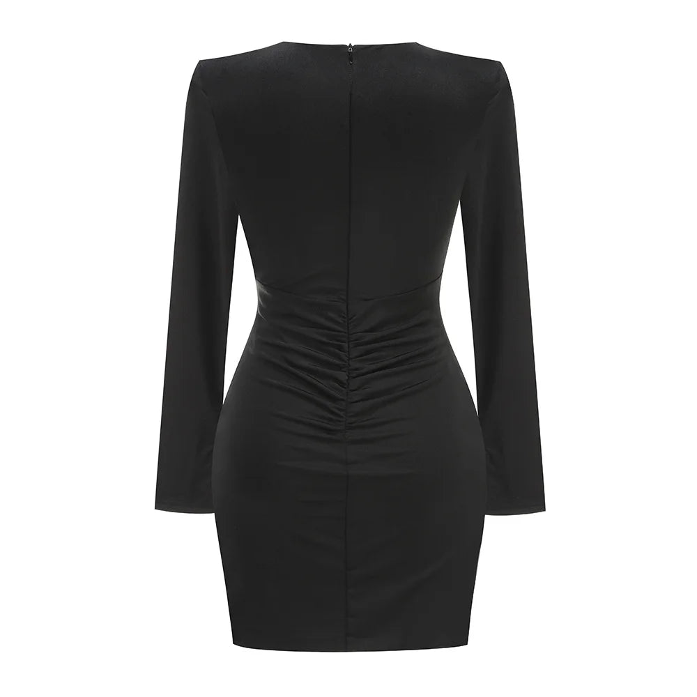 Vestido curto preto feminino, manga longa, sexy, colado ao corpo, novo, moda primavera, elegante, festa noturna, coquetel