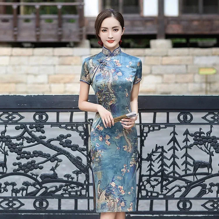 Cheongsam Qipao Moda Roupas Casual Elegante Estilo Étnico Vestido Vintage para Mulheres Streetwear Roupas Femininas Festa Chinesa