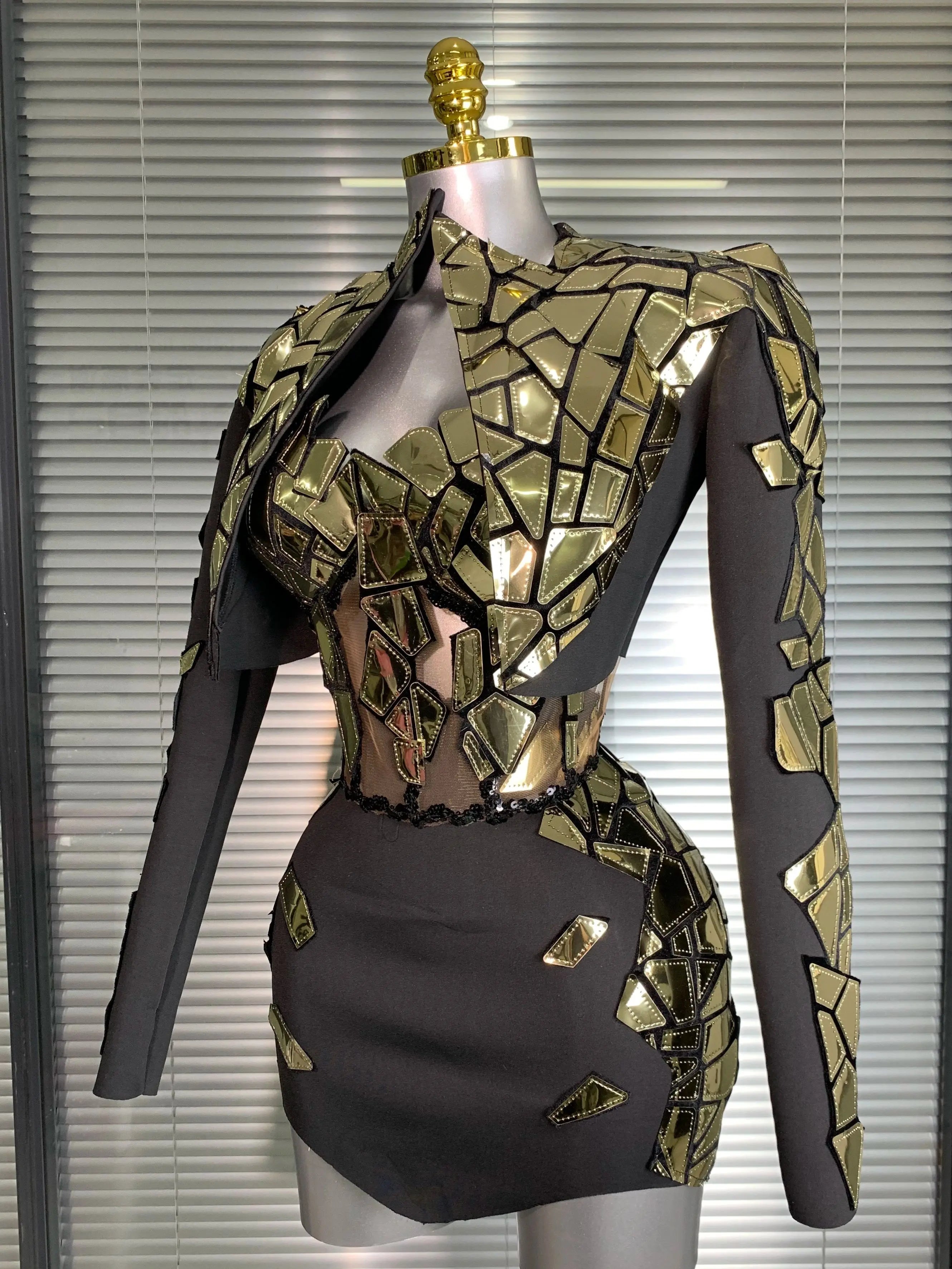 Women Sexy Two Pieces Set Women Sparkly Night Club Skirt Suits Coat Singer Dancer Stretchy Stage Performance Costume