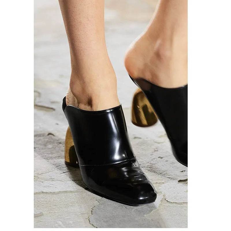 Black White Mule Heels Open Toe Strange Style Heeled Sandals Women Fashion Shoes High Heel Slides Slip On Mules Summer Footwear