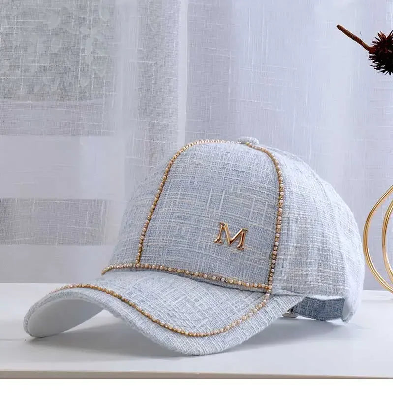 Women Letter M Baseball Caps For Female Adjustable Hip Hop Fashion Shiny Hats SKY BLUE