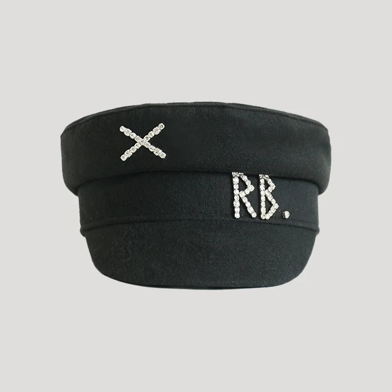 Women Hats Crystal baker boy hat Wool Newsboy Caps Female Flat Militray Caps Visor S-XL Wool-Black