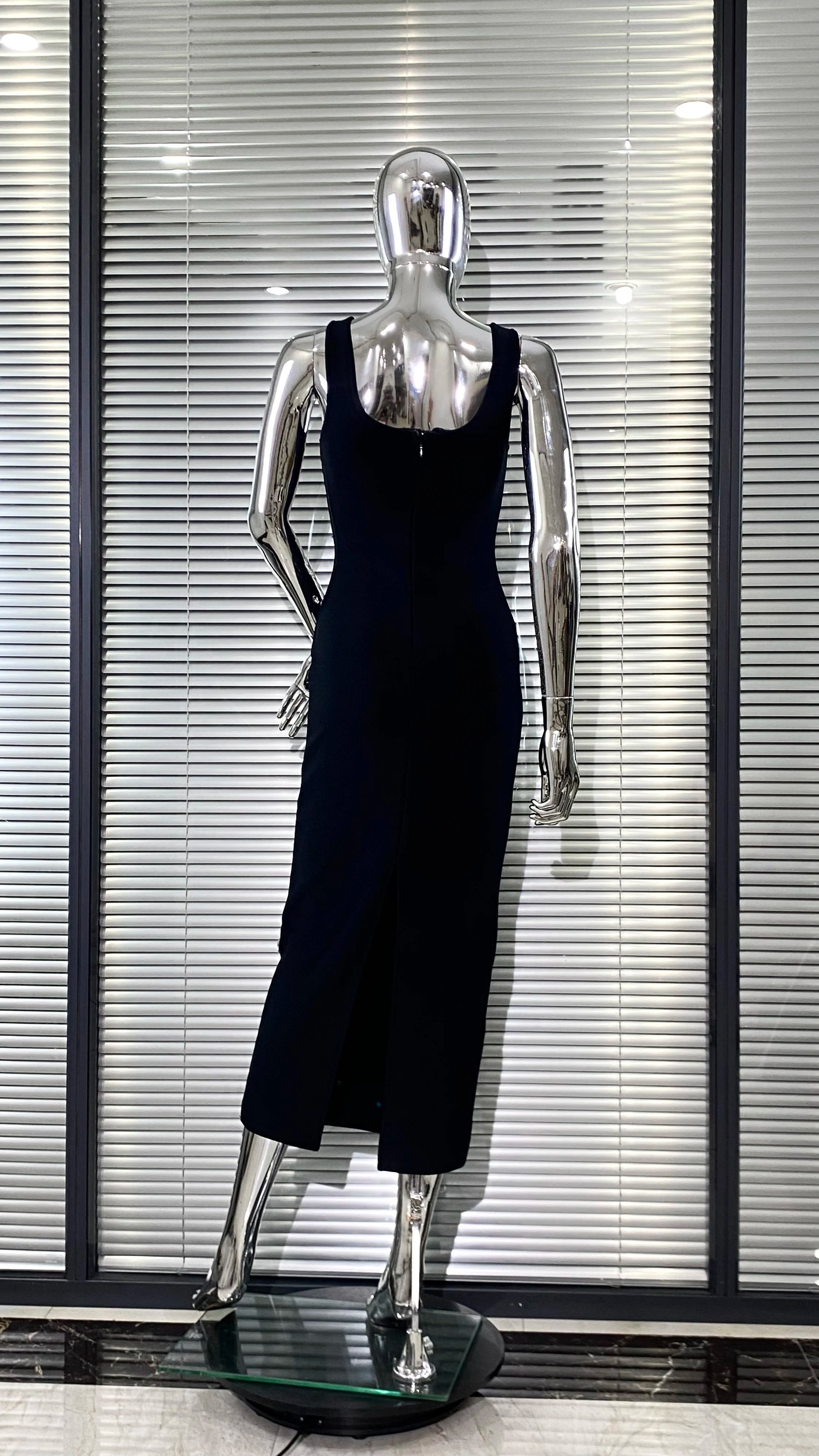 Sparkling Diamonds Sleeveless Package Black Bandage Ankle Length Dress Woman evening Party Dress Celebrity Birthday Party Outfit