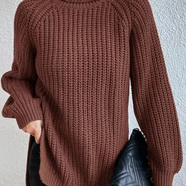 Women Winter Turtleneck Loose Sweater Elegant Drop Sleeve Side Split Pullover Vintage Harajuku Chic Jumpers Oversized knit Tops