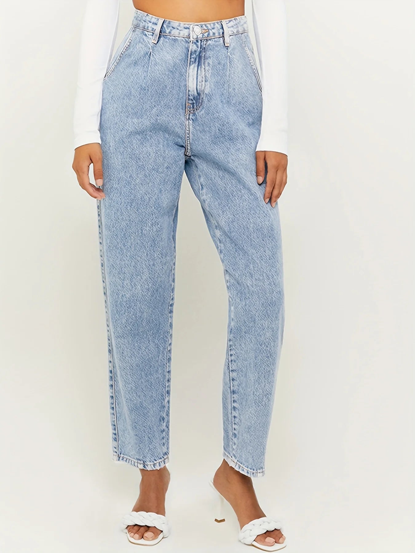 Women's Blue High Waist Straight Jeans