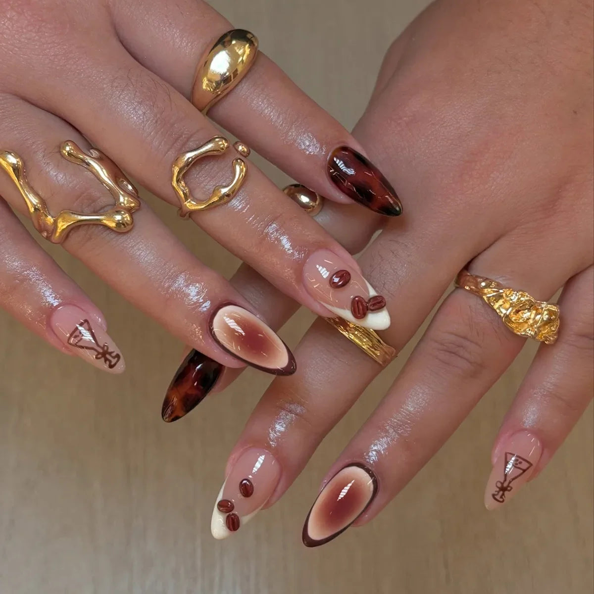 24Pcs Mid-length Almond Nails Set Press on Shiny Powder Rhinestone False Nail Black French Detachable Full Cover Fake Nails Tips