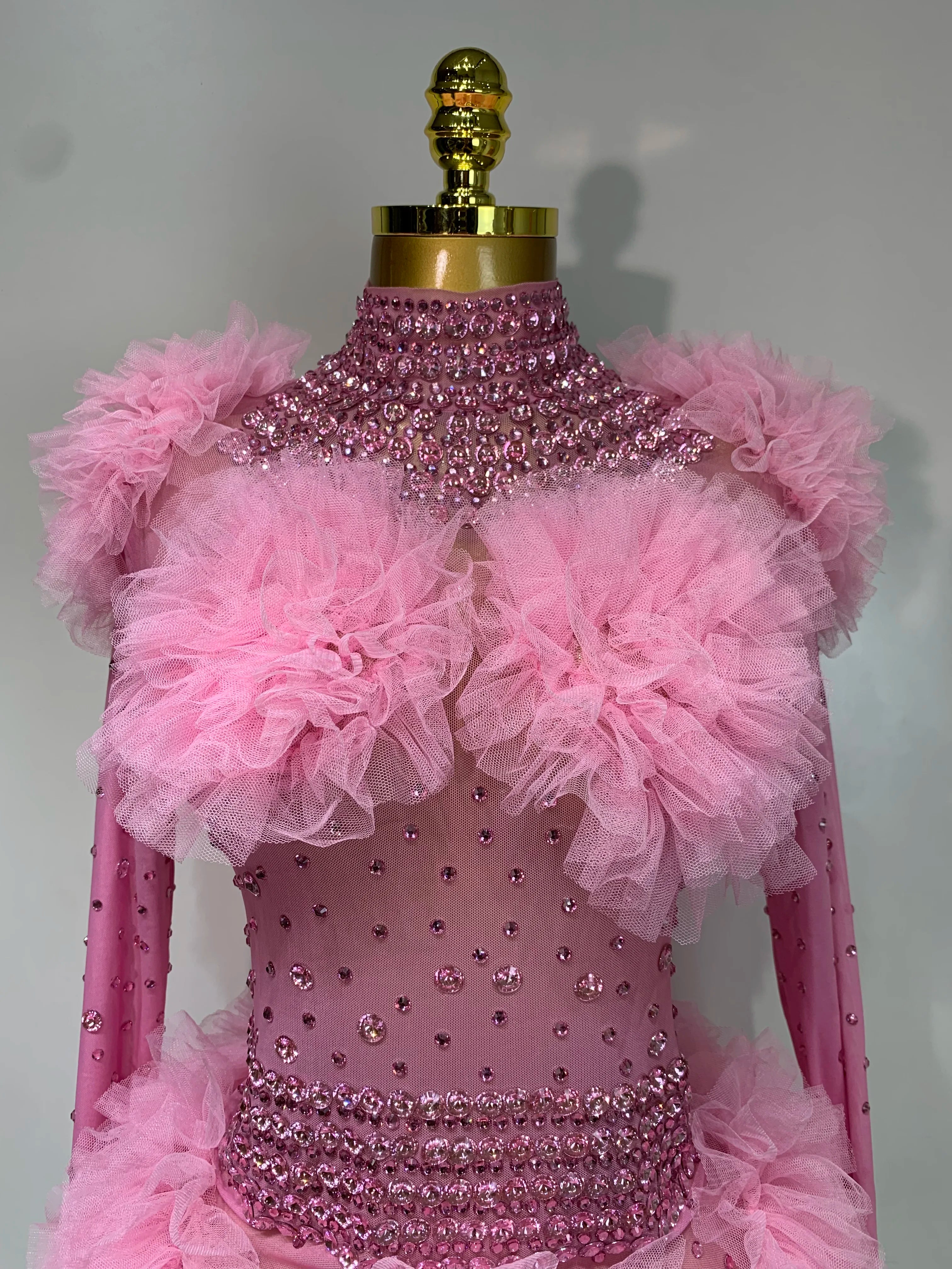 Sexy See Through Rhinestone Bodysuit 2025 Women Sexy Tight Mesh Ruffles Performance Dancer Singer Costume Nightclub Stage Outfit