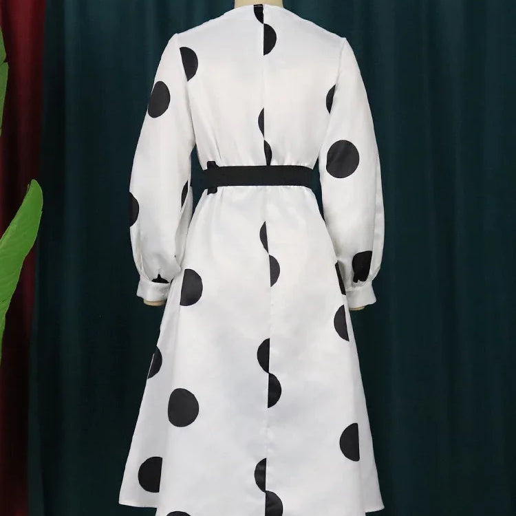 Women White Dress Polka Dot Print Big Bow Lantern Sleeve Spring Elegant Fashion Birthday Party Evening Plus Size Gown Robes 4XL