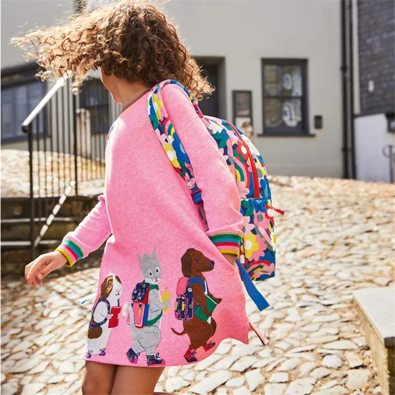 Jumping Meters New Princess Girls Dresses Animals Embroidery Autumn Baby Clothes Long Sleeve Children's Costume Kids Frocks