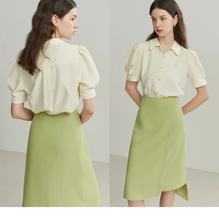 French Court Style Women Shirts Puff-sleeved Short Sleeve Elegant Vintage Casual Female Blouses Tops