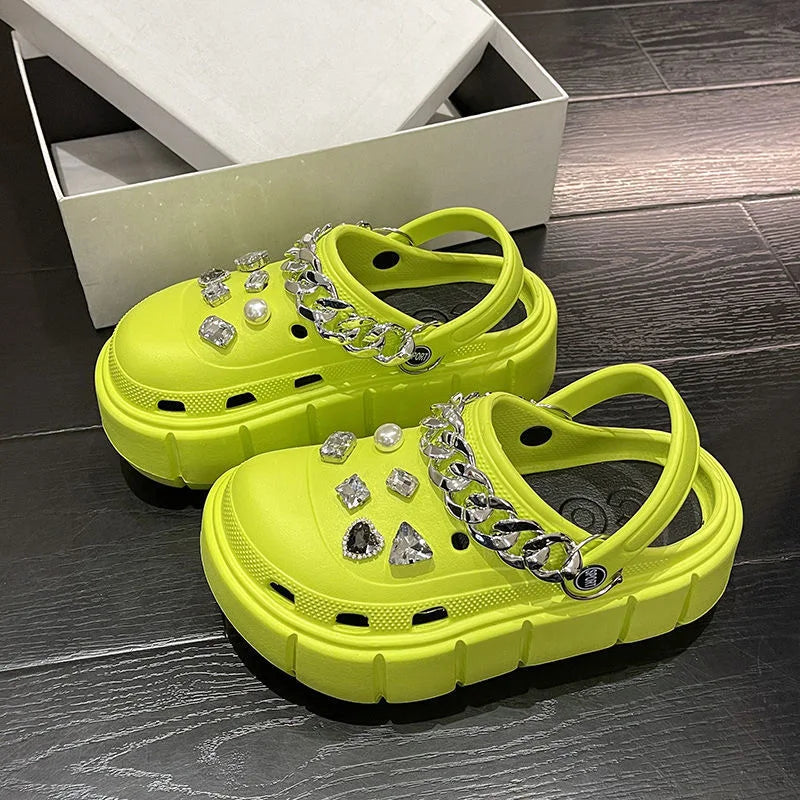 Platform Slippers Summer Women's Sandals 6cm Wedges Ladies Outdoor Clogs Thick Street Beach Slides Girls Flip Flops Garden Shoes green DIYchainzuan