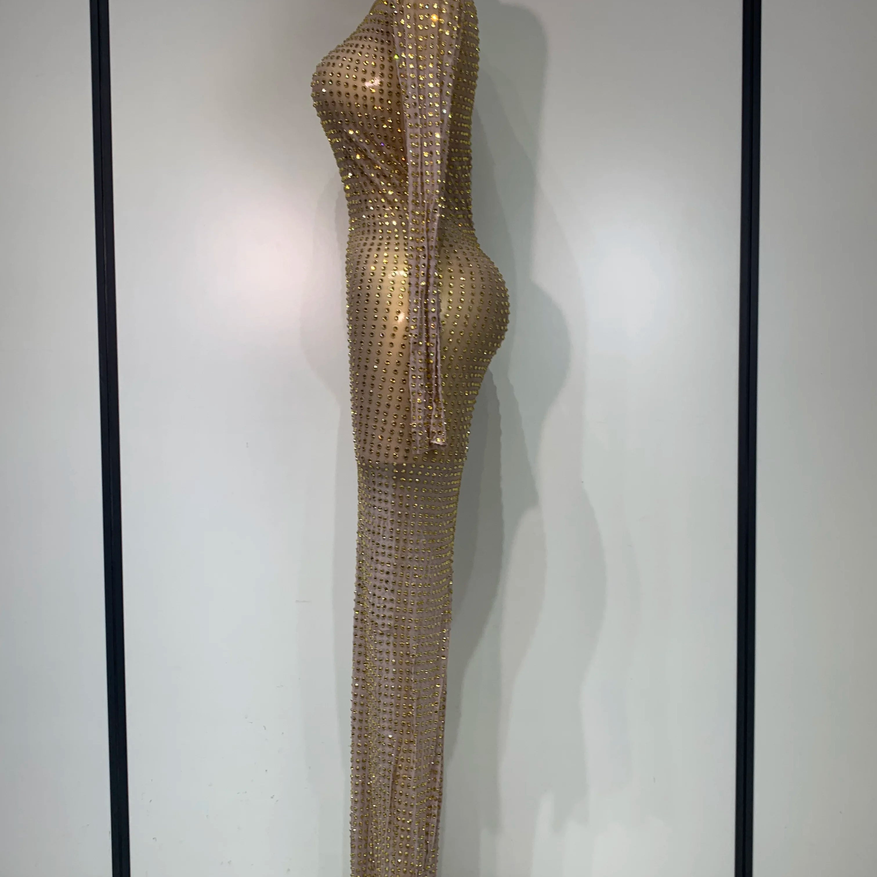 Sparkly Rhinestone Elegant Party Long Dress Celebrity Evening Luxury Birthday Nightclub Prom Gown Singer Dancer Stage Outfit