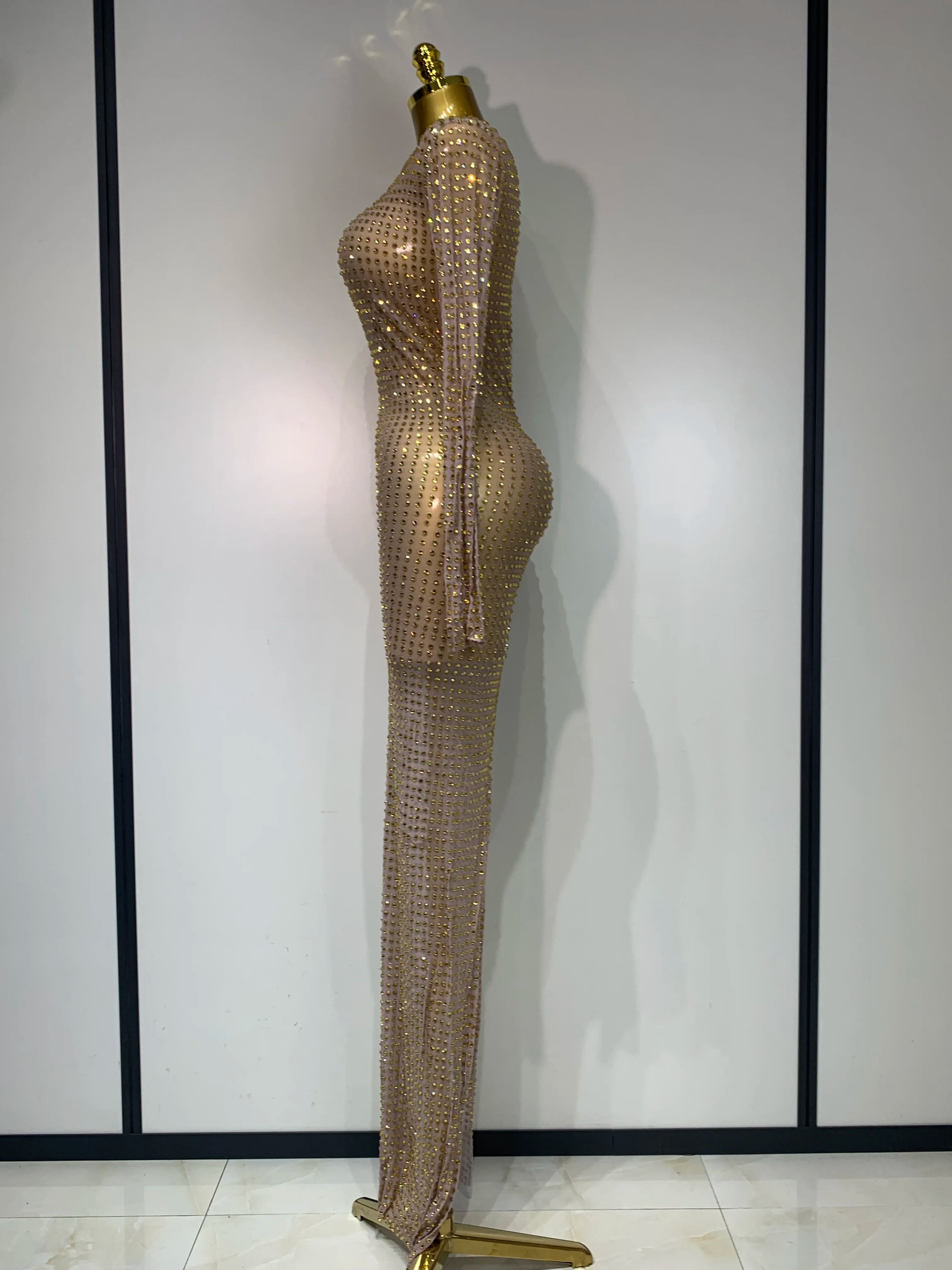 Sparkly Rhinestone Elegant Party Long Dress Celebrity Evening Luxury Birthday Nightclub Prom Gown Singer Dancer Stage Outfit