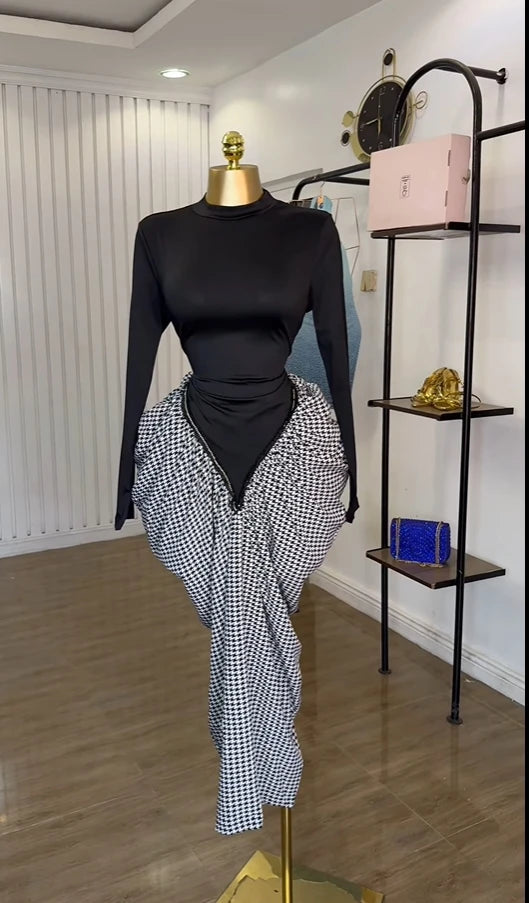 CM.YAYA Women Print Patchwork Stacked Ruched Long Sleeve Bodycon Midi Maxi Long Dress 2025 Birthday Vacation Sexy Party Dresses