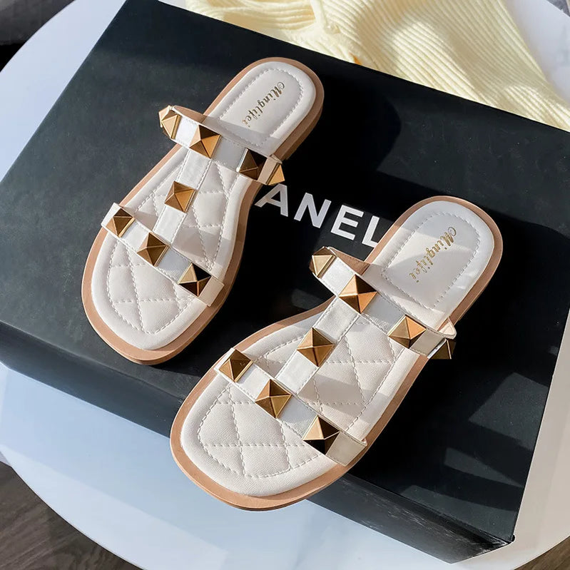Women's Summer Outdoor Sandals ladies casual slippers flat shoes Fashion rivet design office and walking wear