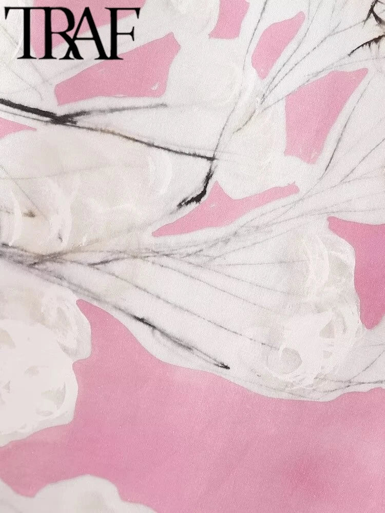 TRAF GAL Summer Spliced Pink Pinted Women Midi Long Skirts Zipper High Waisted Female Split Behind Pencil Skirt Y2K Bottoms