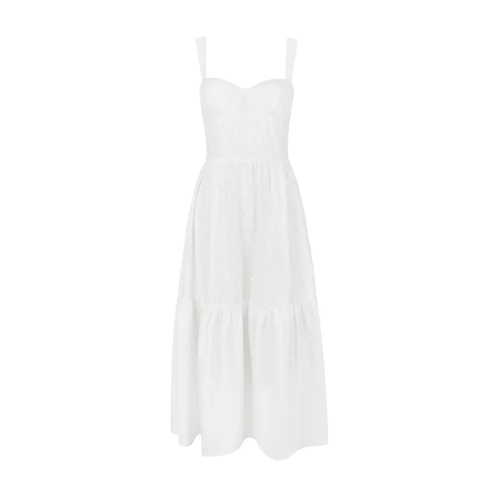 Women's Summer Dress Linen-cotton Blend Jacquard Dress Elegant Sexy Slip White Vacation Dress Midi