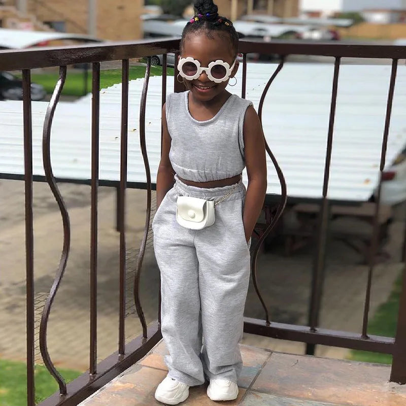 Girls Clothing Sets Summer Lace T-Shirts Floral Tutu Skirt 2Pcs Suits Girls Clothes Sets Fashion Princess Kids Outfits 2022 Set grey Y6126