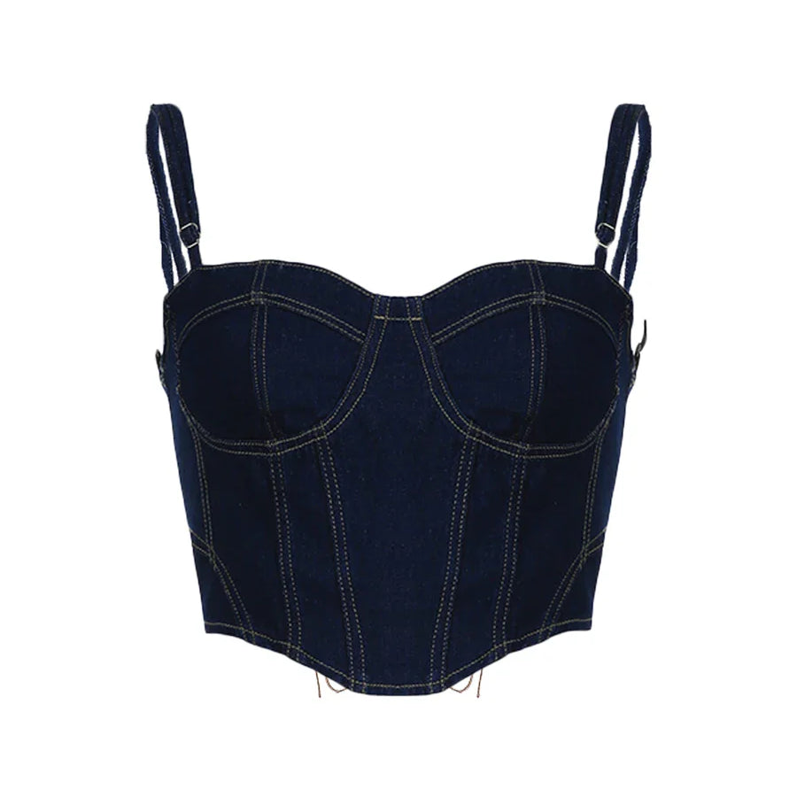 Women Denim Camisole, Spaghetti Straps Backless Lacing Slim Fit Summer Tops for Party Club