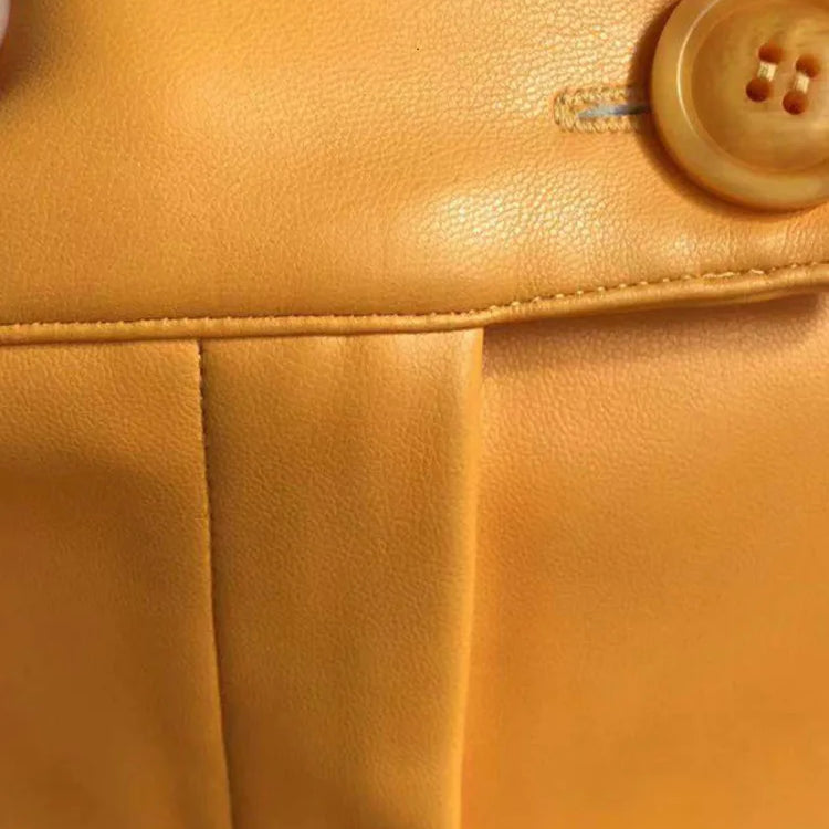 DEAT Fast Delivery New Fashion Korean Female PU Leather High Quality Mid-calf Length Spit Sexy High Waist Skirt AY095