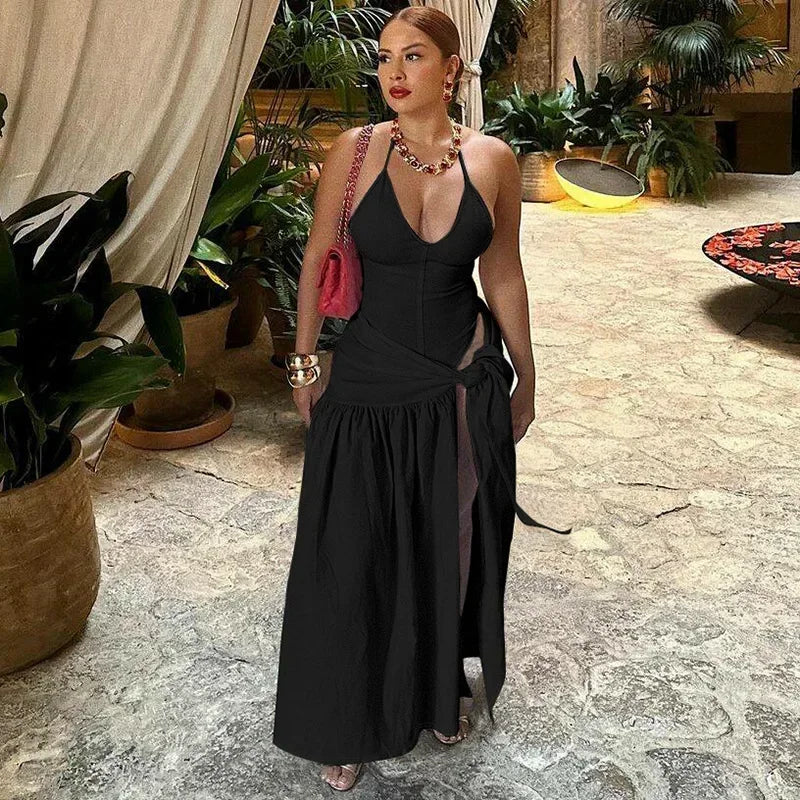 CM.YAYA Elegant Women's Set Sleeveless Strap Bodysuit +Long Skirts Set Autumn Tracksuit Sexy 2024 Tie Up Two 2 Piece Set Outfits