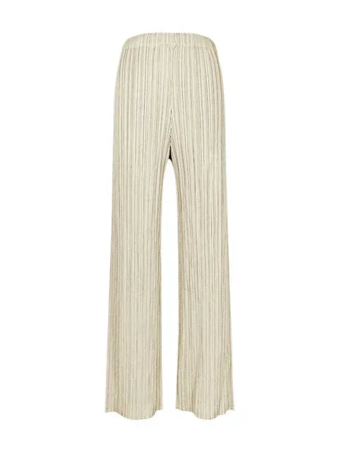 Spring Summer Autumn Women Casual Elegant Ladies Miyake Designer Casual Loose Straight Pleated Pants High Waist Trousers Beige One Size