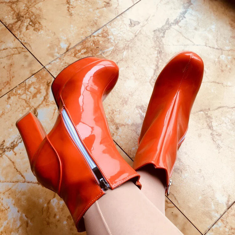 SIMLOVEYO 2022 Ladies Ankle Boots Round Toe Platforms Color Chunky Heel US12 Yellow Purple Orange A4367