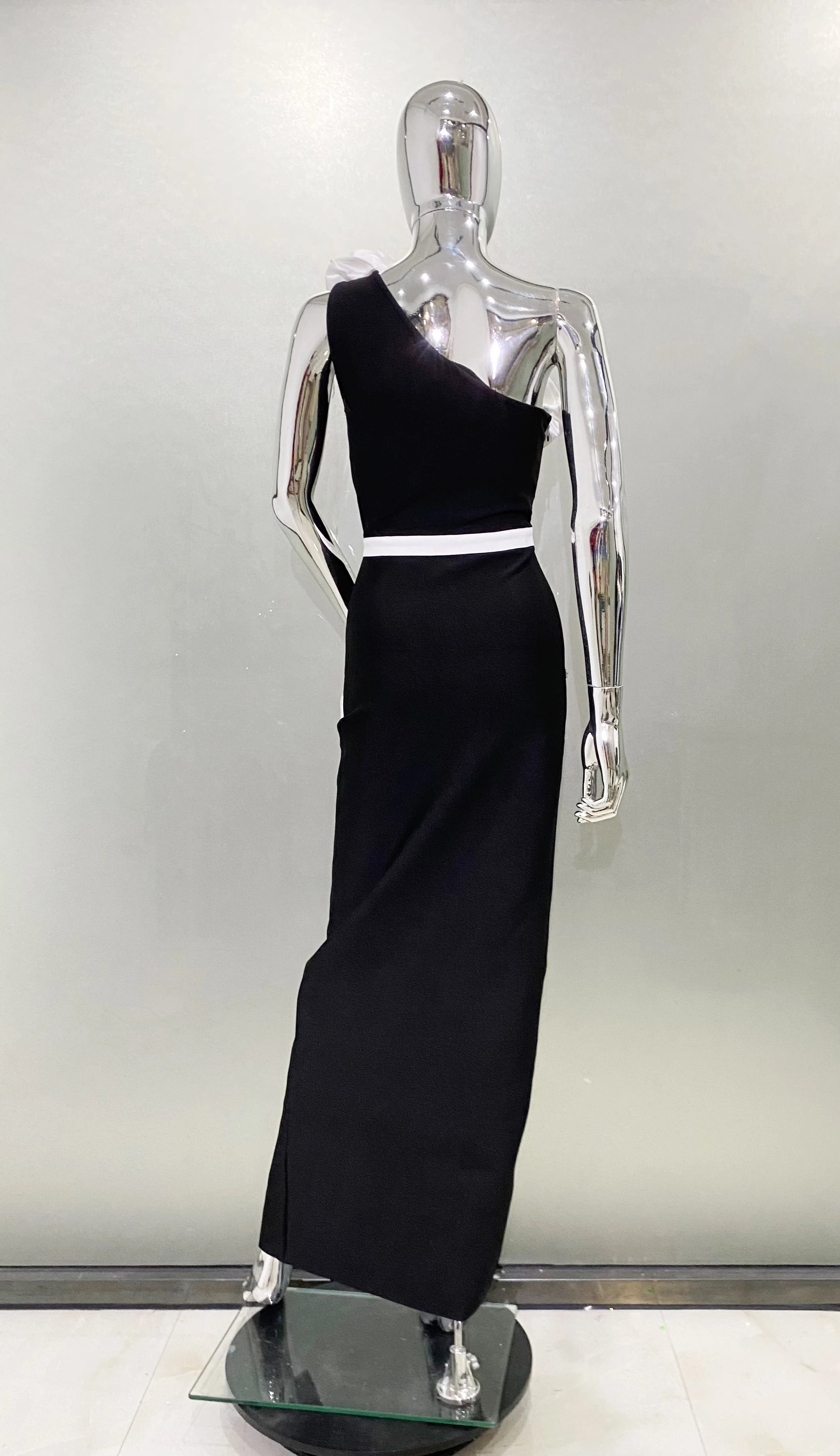 High Quality Women Sexy One Shoulder White Florals Bodycon Bandage Long Dress Fashion Celebrate Evening Party Birthday Dress