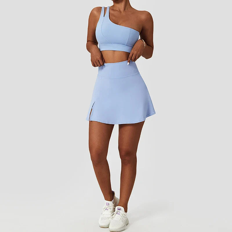 Xlwsbcr 2 Piece Tennis Suit Women Sport Set Gym Clothing Workout Running Set Fitness Yoga Set Women Sports Bra +Shorts BDQ6358 Blue suit