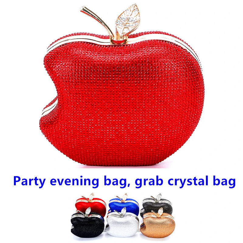 Apple Shape Party Crystal Hand Grab Evening Mini Bag Can Wholesale Fashion Red Crossbody Ladies Blue Red Gold