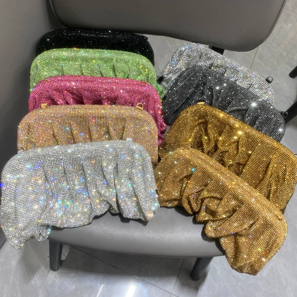Shiny Rhinestones Handmade Evening Clutch Bags New Folds Purses And Handbags Luxury Designer Wedding Party High Quality