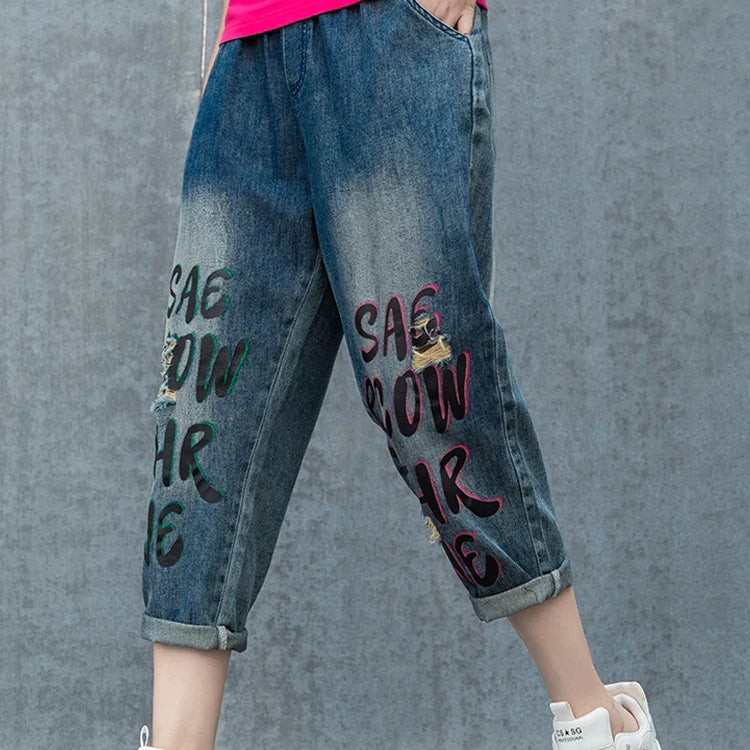 Max LuLu Spring Korean Loose Denim Pants Ladies Printed Classic Casual Elastic Jeans Womens Harajuku Vintage Harem Trousers