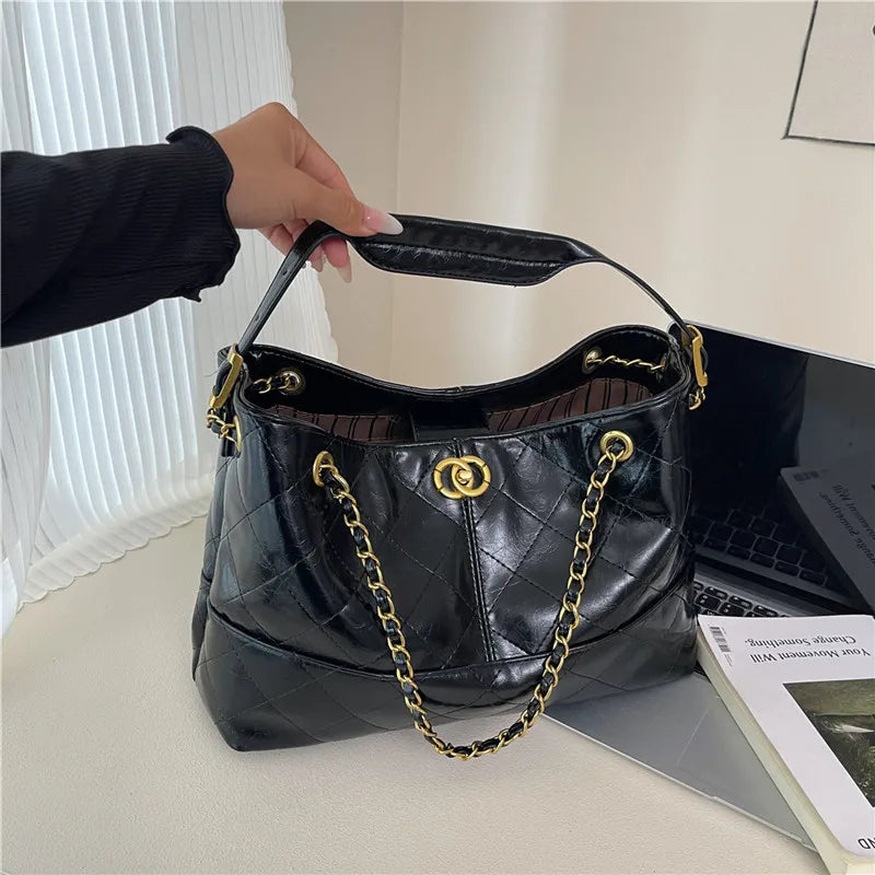 2025 New Matte Quilted Tote Bag for Women, Vintage Color Block Large Capacity Shoulder Purse, Multi-way Crossbody Bag for Work