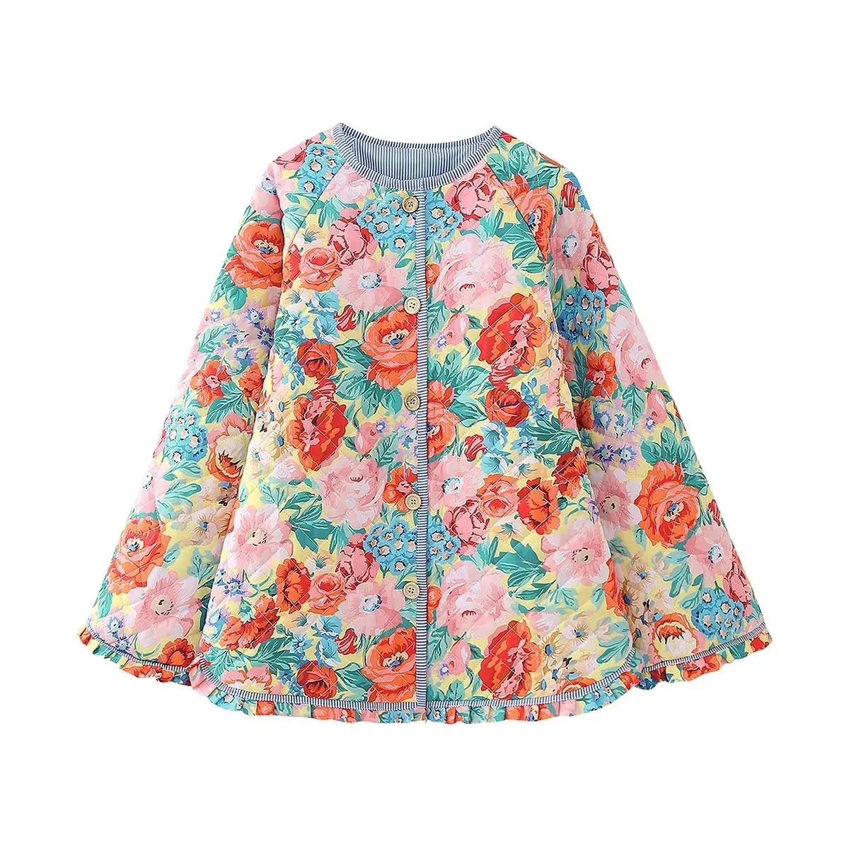 TRAFZA Women's Flower Print Coat Quilted Reversible Long Sleeve Open Front Two In One Jackets Autumn Vintage Streetwear print coat 1