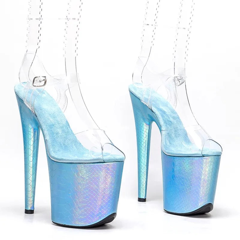 LAIJIANJINXIA New 20CM/8inches PVC Upper Fashion Sexy Exotic High Heel Platform Party Women Sandals Pole Dance Shoes 211 color 2