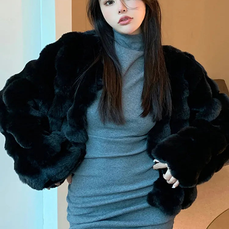 Fashion Imitation Rabbit 'S Hair Coat Women Winter Warm Luxury Fur Jacket Plus Size Outwear Female Vest Coats Beige black One Size