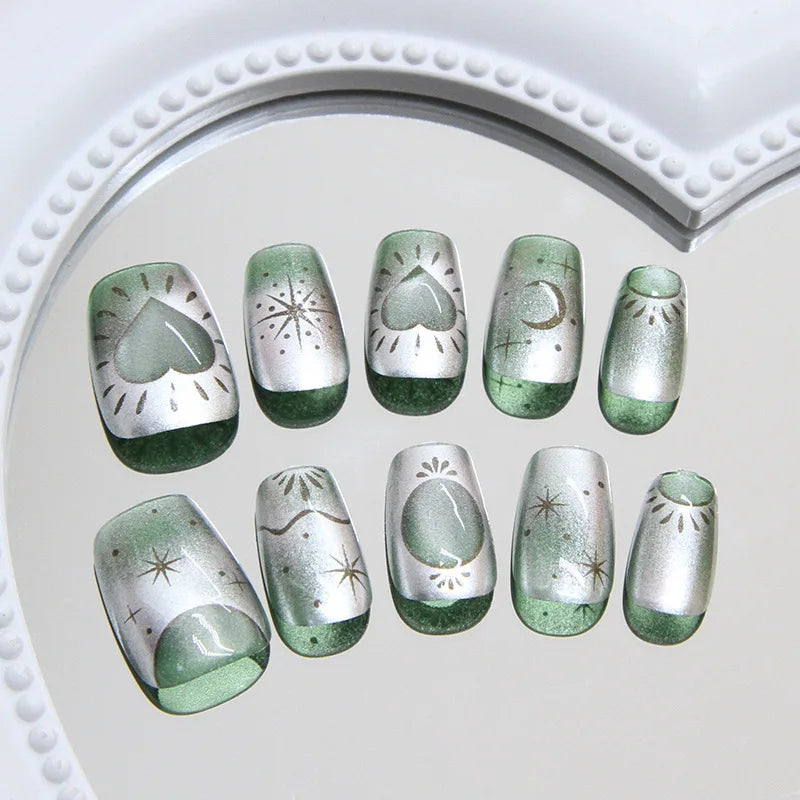 24pcs Sweet Almond Fake Nail Tips Hand-painted Flower Pearl Pattern Blush Pink Press On Nails Gentle Ins Style False Nails