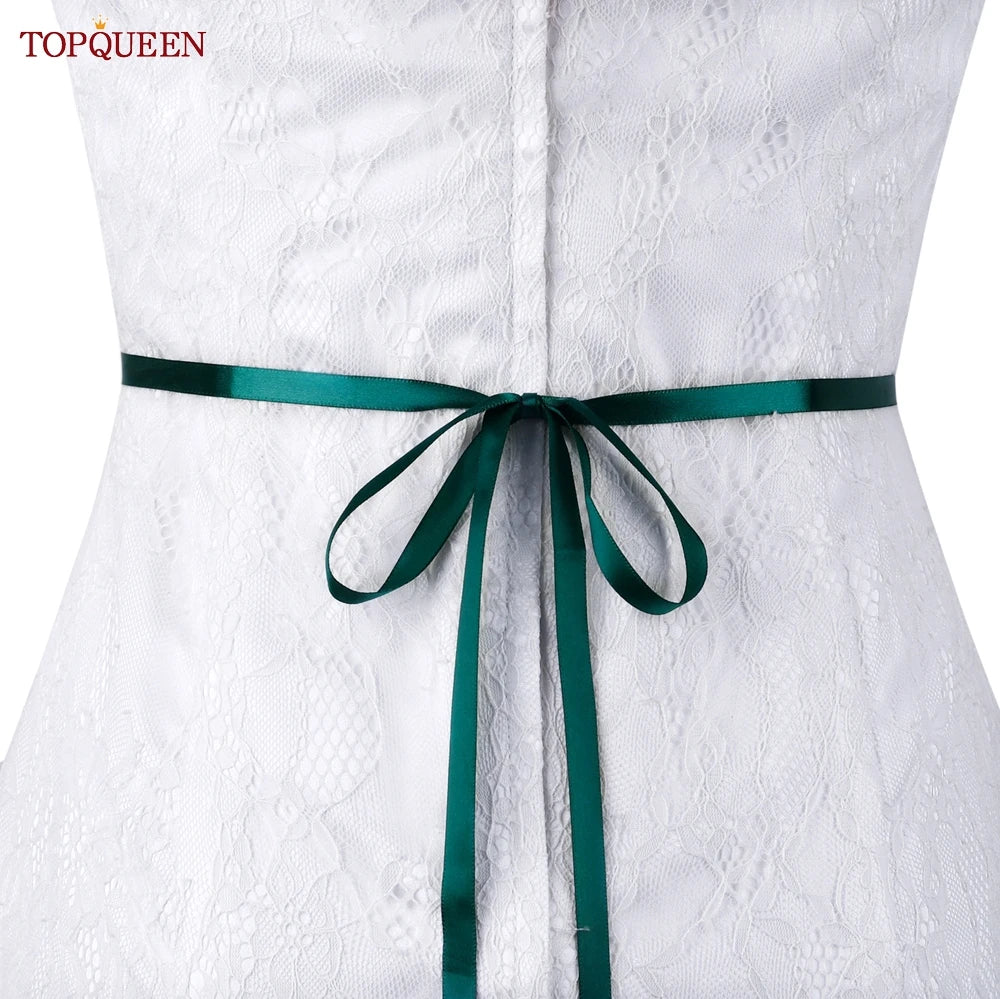 TOPQUEEN New Style Bridal Belt Silver Fancy Rhinestone Women Wedding Dress Accessories Satin Ribbon Belt S51 green ribbon