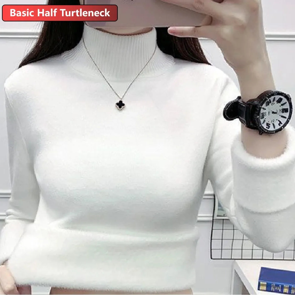 Turtleneck Winter Sweater Women Elegant Thicken Velvet Lined Warm Sueter Knitted Pullover Slim Tops Jersey Knitwear Jumper New HT white