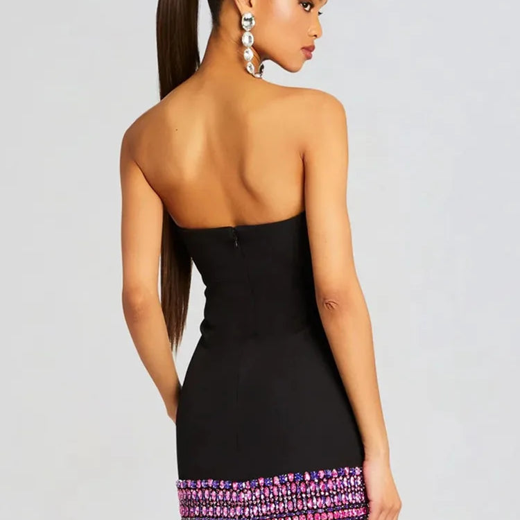 Vestido feminino celebridade de luxo, sexy, sem alças, sem costas, com recorte de pérolas, preto, justo, elegante, para festa à noite