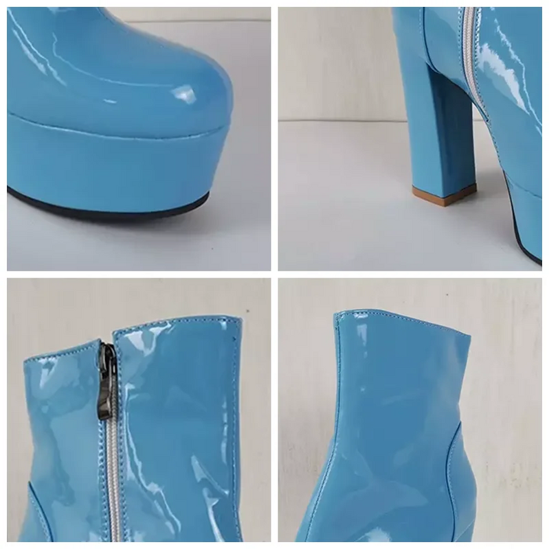 SIMLOVEYO 2022 Ladies Ankle Boots Round Toe Platforms Color Chunky Heel US12 Yellow Purple Orange A4367