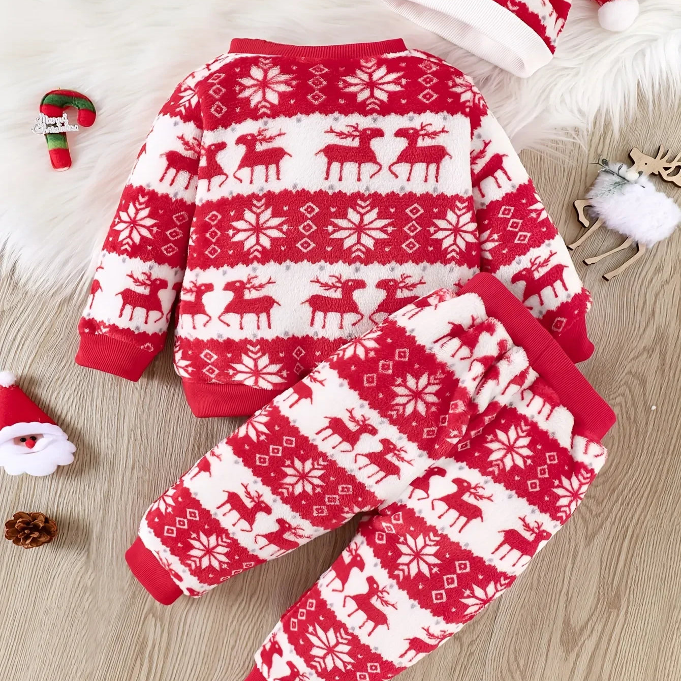 Winter Baby Flannel Suit Boys Girls Long Coat and Trousers Three-piece Christmas Style Cozy and Warm