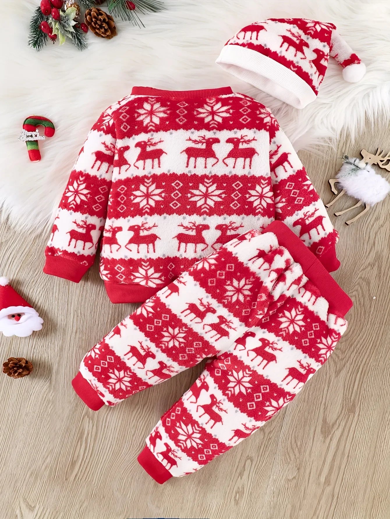 Winter Baby Flannel Suit Boys Girls Long Coat and Trousers Three-piece Christmas Style Cozy and Warm
