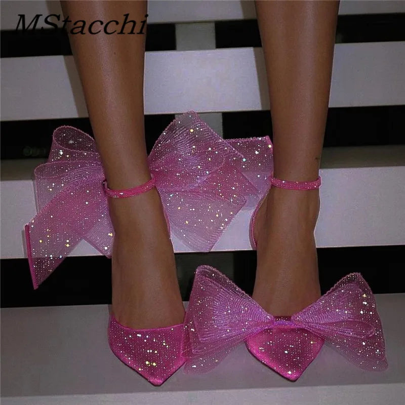 Big Butterfly-Knot Sandals Woman Summer High Heels Women Pumps Pointed Designer Shoes Mary Janes Sexy Stiletto Wedding Shoe